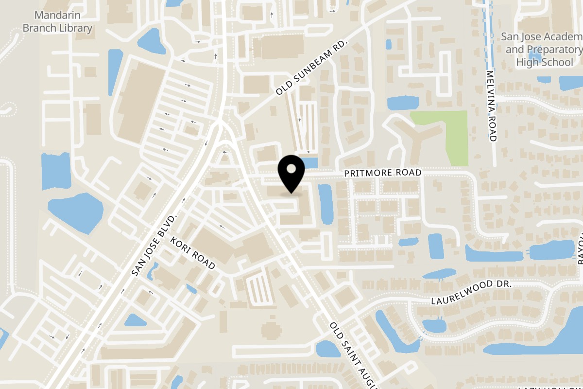 Map showing the location of Mad O Caribbean and Seafood on 9735 Old St Augustine Rd #13 in Jacksonville